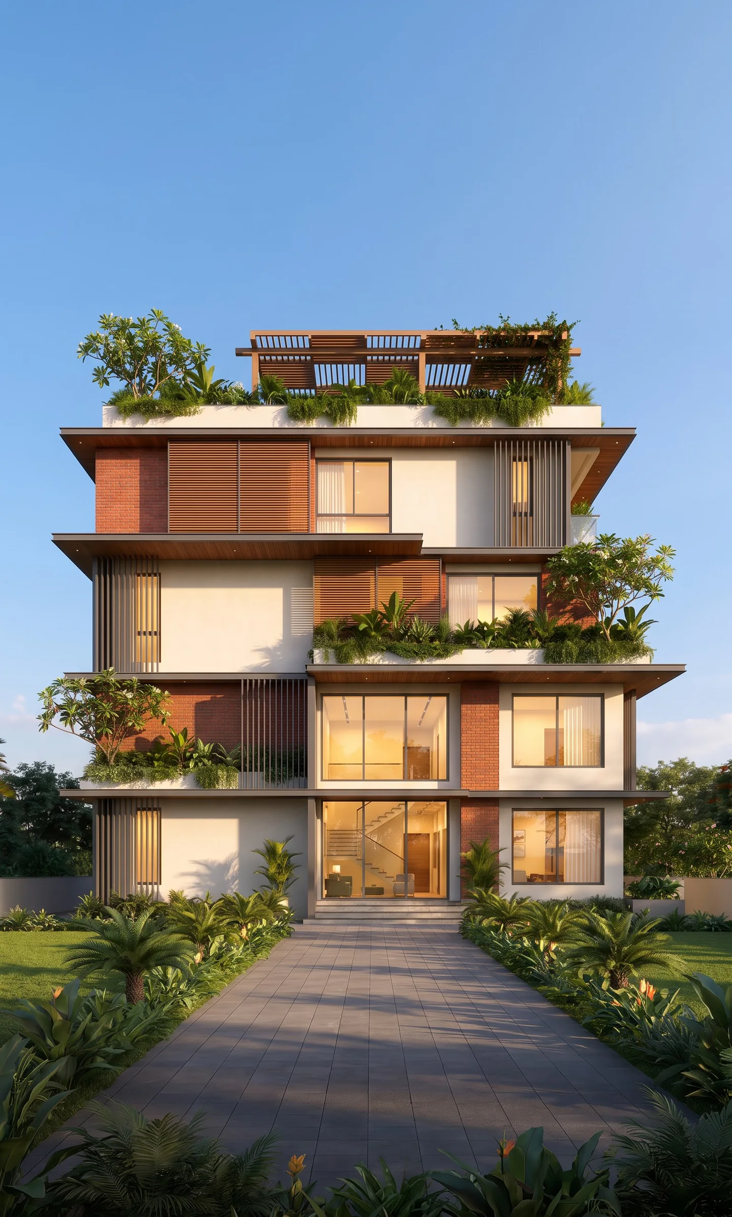 The finished house from its garden path